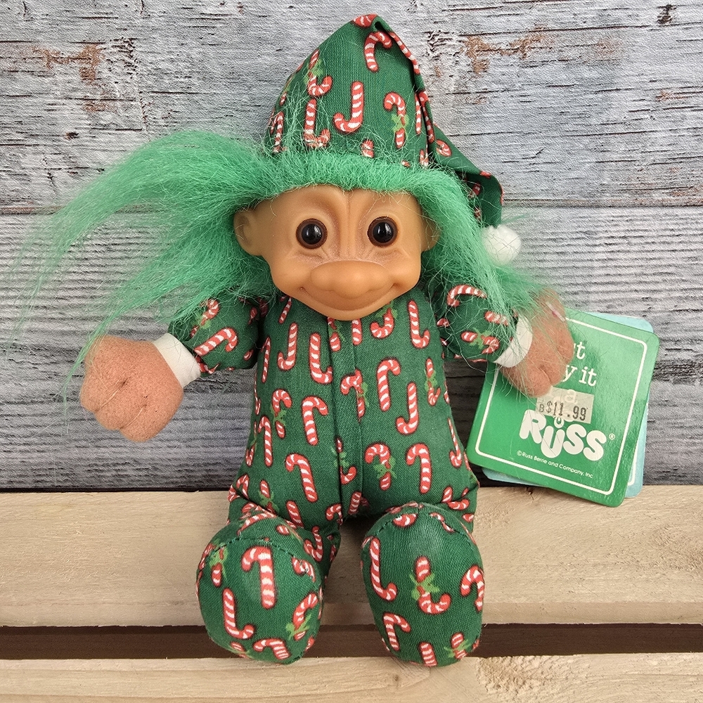 Russ Luv Pet Troll Doll Toy Christmas Candy Cane Suit 6"